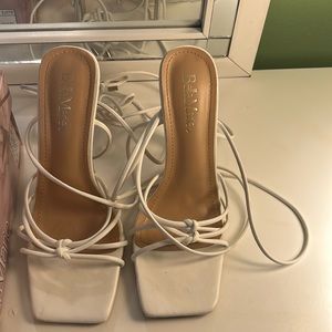 White lace up heels